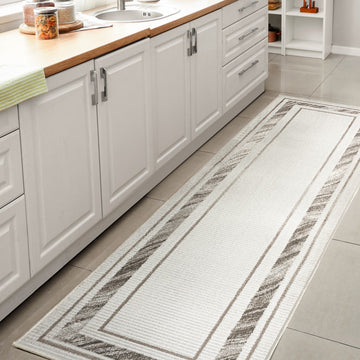 Athens Classic Border Marble Pattern High-low Area Rug